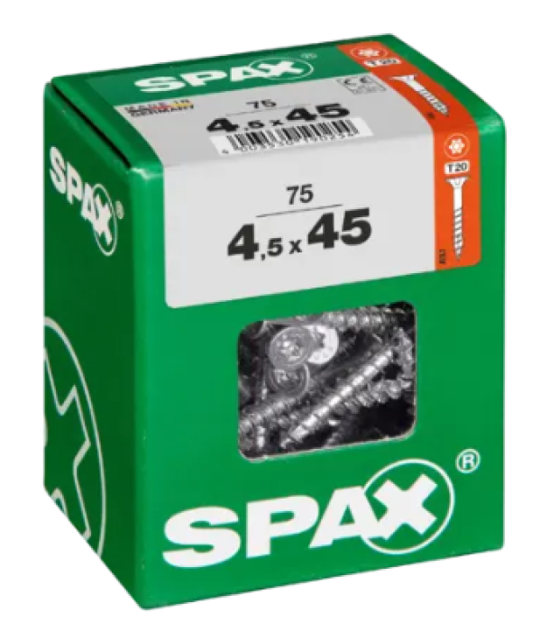 SPAX Universalschraube WIROX, 4,5x45 mm, 75 Stück, Teilgewinde, Senkkopf, 4191010450457